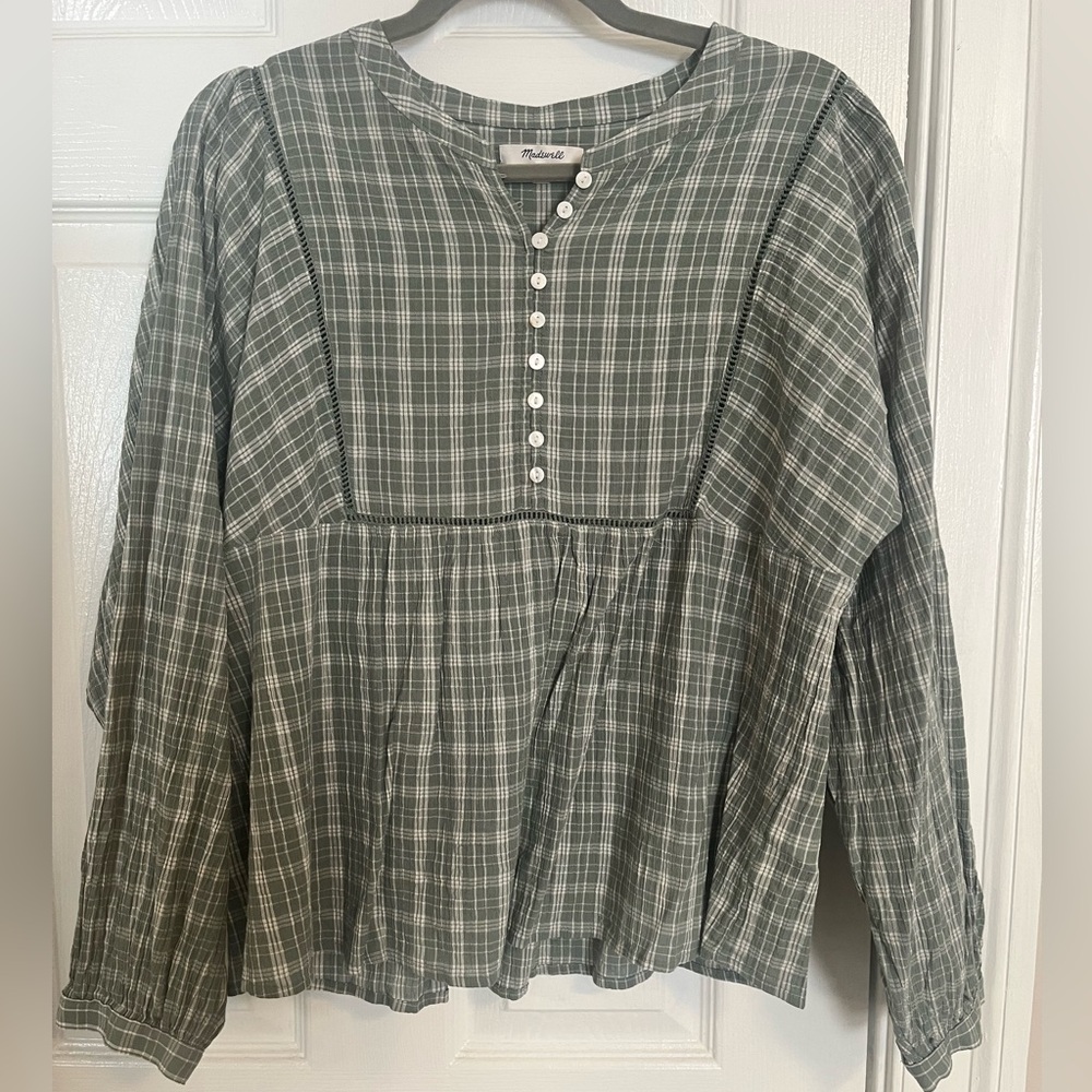 Madewell Plaid Green Long Sleeve Top